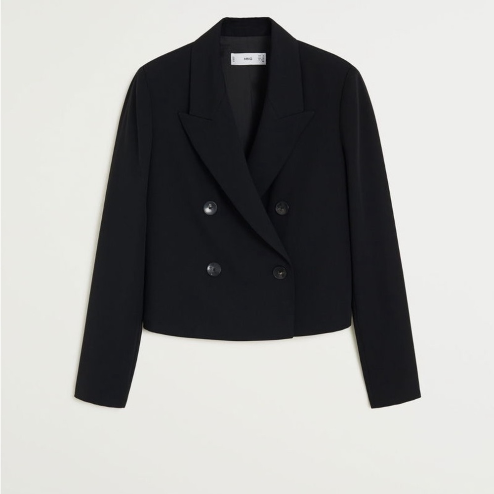MANGO Double-Breasted Cropped Blazer in Black Size S MODERN CLASSIC MINIMAL - Picture 2 of 4